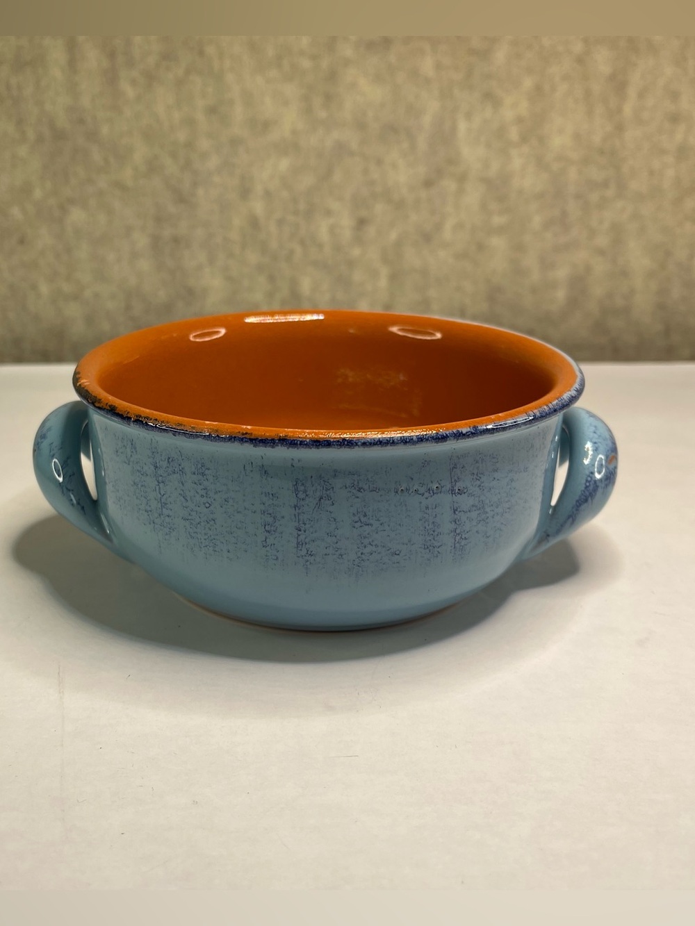 Terra D’Umbria De Silva Terracotta Pottery Oven 2 Table 2 Handle Bowl Italy Blue